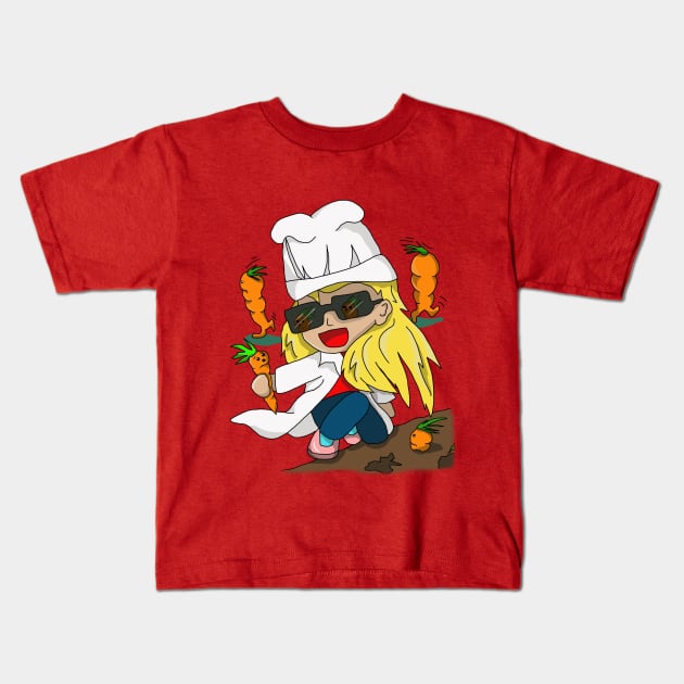 Cartoon Carrot Collecting Chef Kids T-Shirt by cuisinecat